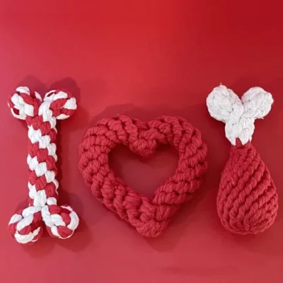 Bones Love Heart Chicken Legs Pets Toys Dog Biting Toys Puppy Dog Teeth Grinding Cotton Rope Happy Valentine’s Day Party Gifts