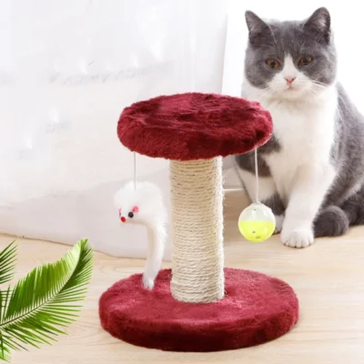 Cat Climbing Frame Scratching Post Sisal Rope Tree Grind Claw Jumping Platform Scratcher Pole Furniture with Mouse Ball Toy