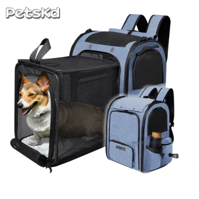 Pet Backpack Expandable Foldable Cat Carrier for Small Medium Dog and Cat Transport Dog Bag Large Space Pets Carrier with Zipper