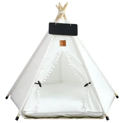 Pet Teepee Tent for Cats and Dogs Portable Removable Washable Dog House Indoor Puppies House with Cushion and Blackboard Cat Bed