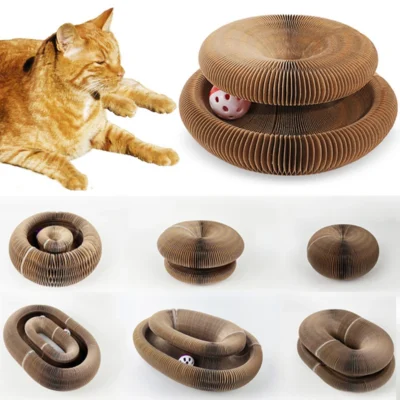 Magic Organ Foldable Cat Scratch Board Toy with Bell Cat Grinding Claw Cat Climbing Frame Round Corrugated Cats Interactive Toys
